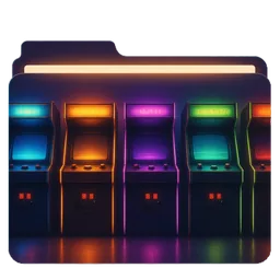 Una fila de máquinas arcade que brillan en la oscuridad