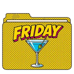 Una copa de cóctel estilo pop art, con la palabra Friday