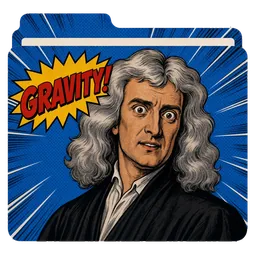 Isaac Newton como cómic pop art, con la palabra Gravity