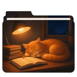 Un gato naranja dormido sobre un libro abierto bajo una lámpara