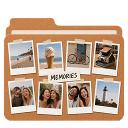 Fotos polaroid clavadas en un corcho, con la palabra Memories