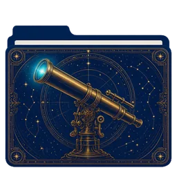 Un telescopio de latón grabado en oro sobre una carta estelar