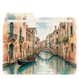 Una acuarela de una góndola en un canal de Venecia