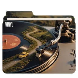 Un disco girando en un tocadiscos, con una carretera sinuosa sobre el vinilo