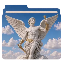 Una estatua alada de mármol entre las nubes