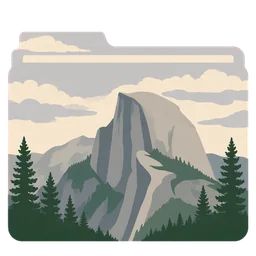 Un cartel del Half Dome sobre un bosque de pinos