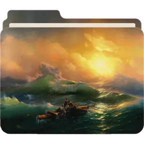A folder with a golden ocean painting